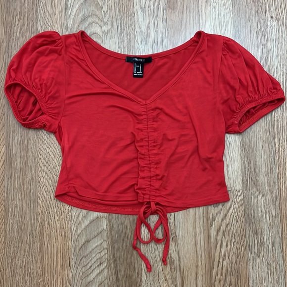 Red Elastic Crop Top - Picture 2 of 8